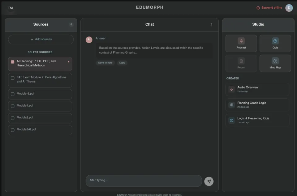 EduMorph AI dashboard screenshot
